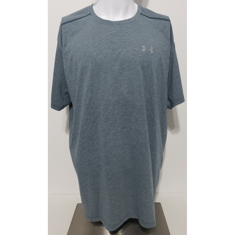 Under Armour HeatGear Fitted Shirt Mens 2XL Short Sleeve Running Gray Striped